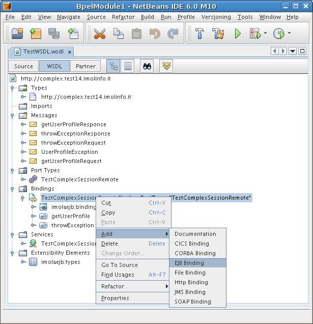 A Jbi4Ejb Binding can be added or modified using the NEtbeans WSDL editor 